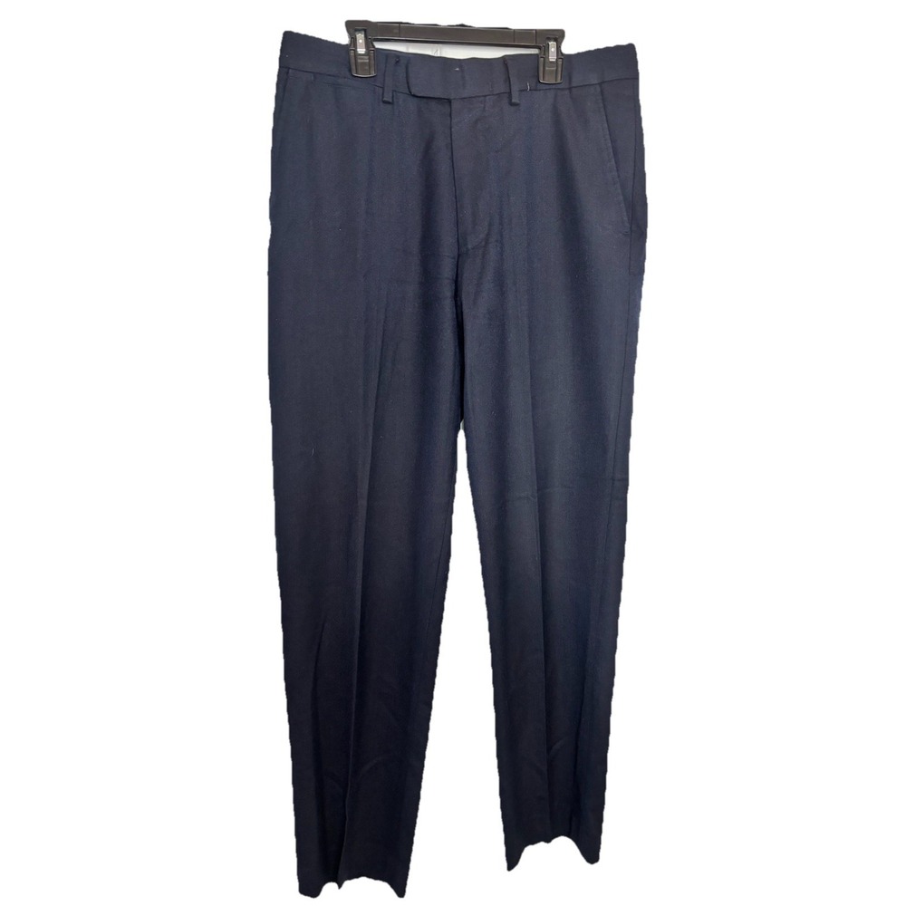 LANDS END Navy Men's 31x29.5 Wool Blend Pleated Trousers Traditional Fit Classic